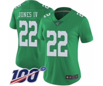 Women's Philadelphia Eagles #22 Sidney Jones Limited Green Rush Vapor Untouchable 100th Season Football Jersey