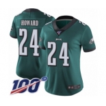 Women's Philadelphia Eagles #24 Jordan Howard Midnight Green Team Color Vapor Untouchable Limited Player 100th Season Football Jersey