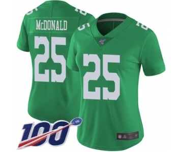 Women's Philadelphia Eagles #25 Tommy McDonald Limited Green Rush Vapor Untouchable 100th Season Football Jersey