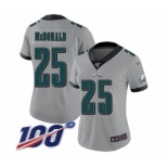 Women's Philadelphia Eagles #25 Tommy McDonald Limited Silver Inverted Legend 100th Season Football Jersey