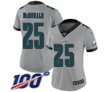 Women's Philadelphia Eagles #25 Tommy McDonald Limited Silver Inverted Legend 100th Season Football Jersey