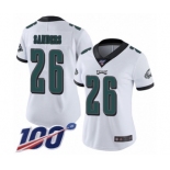 Women's Philadelphia Eagles #26 Miles Sanders White Vapor Untouchable Limited Player 100th Season Football Jersey