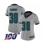 Women's Philadelphia Eagles #30 Corey Clement Limited Silver Inverted Legend 100th Season Football Jersey