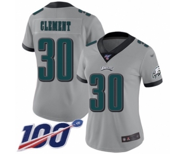 Women's Philadelphia Eagles #30 Corey Clement Limited Silver Inverted Legend 100th Season Football Jersey