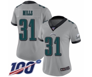 Women's Philadelphia Eagles #31 Jalen Mills Limited Silver Inverted Legend 100th Season Football Jersey