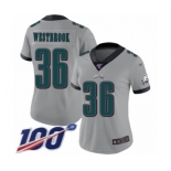 Women's Philadelphia Eagles #36 Brian Westbrook Limited Silver Inverted Legend 100th Season Football Jersey