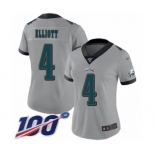 Women's Philadelphia Eagles #4 Jake Elliott Limited Silver Inverted Legend 100th Season Football Jersey