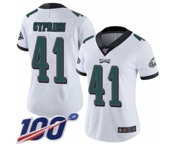 Women's Philadelphia Eagles #41 Johnathan Cyprien White Vapor Untouchable Limited Player 100th Season Football Jersey