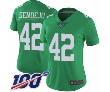 Women's Philadelphia Eagles #42 Andrew Sendejo Limited Green Rush Vapor Untouchable 100th Season Football Jersey