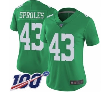 Women's Philadelphia Eagles #43 Darren Sproles Limited Green Rush Vapor Untouchable 100th Season Football Jersey