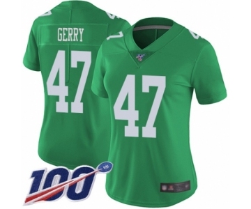 Women's Philadelphia Eagles #47 Nate Gerry Limited Green Rush Vapor Untouchable 100th Season Football Jersey