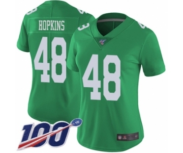 Women's Philadelphia Eagles #48 Wes Hopkins Limited Green Rush Vapor Untouchable 100th Season Football Jersey