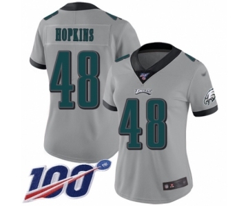 Women's Philadelphia Eagles #48 Wes Hopkins Limited Silver Inverted Legend 100th Season Football Jersey