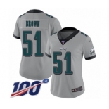 Women's Philadelphia Eagles #51 Zach Brown Limited Silver Inverted Legend 100th Season Football Jersey