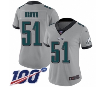 Women's Philadelphia Eagles #51 Zach Brown Limited Silver Inverted Legend 100th Season Football Jersey