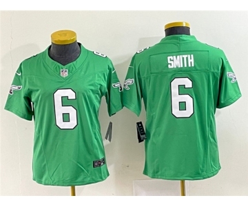 Women's Philadelphia Eagles #6 DeVonta Smith Green 2023 F.U.S.E. Stitched Football Jersey(Run Small)