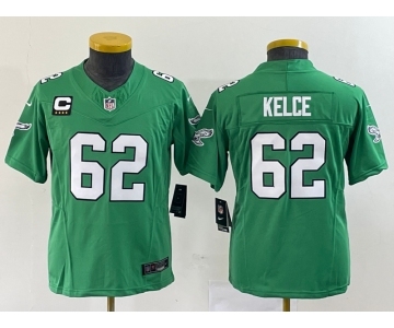 Women's Philadelphia Eagles #62 Jason Kelce Green 2023 F.U.S.E. With C Patch Stitched Football Jersey(Run Small)