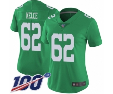 Women's Philadelphia Eagles #62 Jason Kelce Limited Green Rush Vapor Untouchable 100th Season Football Jersey