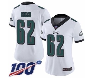 Women's Philadelphia Eagles #62 Jason Kelce White Vapor Untouchable Limited Player 100th Season Football Jersey