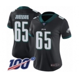 Women's Philadelphia Eagles #65 Lane Johnson Black Alternate Vapor Untouchable Limited Player 100th Season Football Jersey