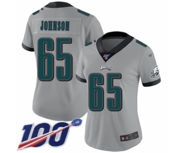 Women's Philadelphia Eagles #65 Lane Johnson Limited Silver Inverted Legend 100th Season Football Jersey