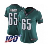 Women's Philadelphia Eagles #65 Lane Johnson Midnight Green Team Color Vapor Untouchable Limited Player 100th Season Football Jersey