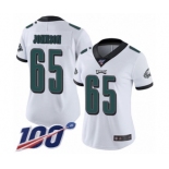 Women's Philadelphia Eagles #65 Lane Johnson White Vapor Untouchable Limited Player 100th Season Football Jersey