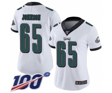 Women's Philadelphia Eagles #65 Lane Johnson White Vapor Untouchable Limited Player 100th Season Football Jersey