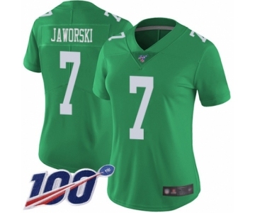 Women's Philadelphia Eagles #7 Ron Jaworski Limited Green Rush Vapor Untouchable 100th Season Football Jersey