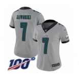 Women's Philadelphia Eagles #7 Ron Jaworski Limited Silver Inverted Legend 100th Season Football Jersey