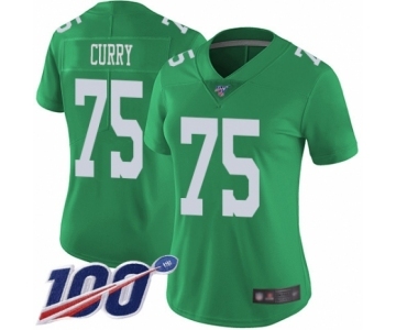 Women's Philadelphia Eagles #75 Vinny Curry Limited Green Rush Vapor Untouchable 100th Season Football Jersey