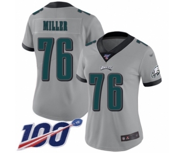 Women's Philadelphia Eagles #76 Shareef Miller Limited Silver Inverted Legend 100th Season Football Jersey