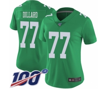 Women's Philadelphia Eagles #77 Andre Dillard Limited Green Rush Vapor Untouchable 100th Season Football Jersey