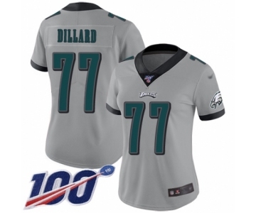 Women's Philadelphia Eagles #77 Andre Dillard Limited Silver Inverted Legend 100th Season Football Jersey