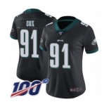 Women's Philadelphia Eagles #91 Fletcher Cox Black Alternate Vapor Untouchable Limited Player 100th Season Football Jersey