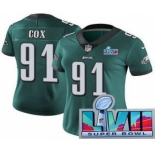 Women's Philadelphia Eagles #91 Fletcher Cox Limited Green Super Bowl LVII Vapor Jersey