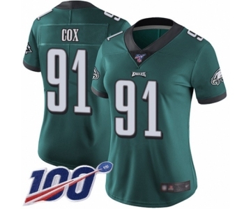 Women's Philadelphia Eagles #91 Fletcher Cox Midnight Green Team Color Vapor Untouchable Limited Player 100th Season Football Jersey