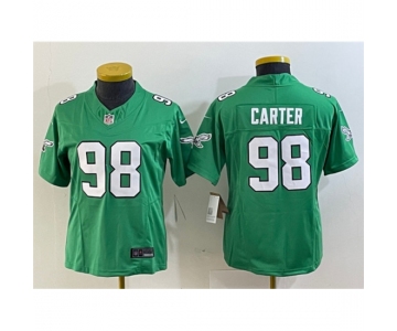 Women's Philadelphia Eagles #98 Jalen Carter Green 2023 F.U.S.E. Stitched Football Jersey