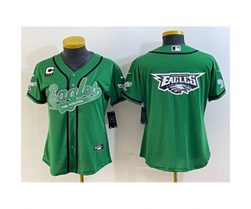 Women's Philadelphia Eagles Green Team Big Logo With 3-Star C Cool Base Stitched Baseball Jersey