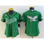 Women's Philadelphia Eagles Green Team Big Logo With 3-Star C Cool Base Stitched Baseball Jerseys