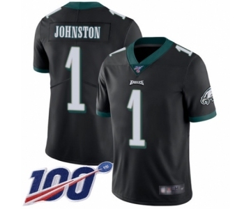 Youth Philadelphia Eagles #1 Cameron Johnston Black Alternate Vapor Untouchable Limited Player 100th Season Football Jersey