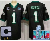 Youth Philadelphia Eagles #1 Jalen Hurts Limited Black C Patch Super Bowl LVII Vapor Jersey