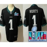 Youth Philadelphia Eagles #1 Jalen Hurts Limited Black Super Bowl LVII Vapor Jersey