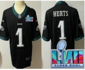 Youth Philadelphia Eagles #1 Jalen Hurts Limited Black Super Bowl LVII Vapor Jersey