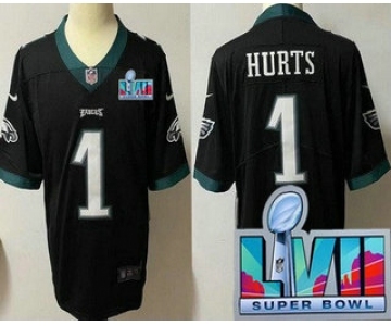 Youth Philadelphia Eagles #1 Jalen Hurts Limited Black Super Bowl LVII Vapor Jersey