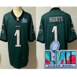 Youth Philadelphia Eagles #1 Jalen Hurts Limited Green Super Bowl LVII Vapor Jersey