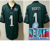 Youth Philadelphia Eagles #1 Jalen Hurts Limited Green Super Bowl LVII Vapor Jersey