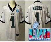 Youth Philadelphia Eagles #1 Jalen Hurts Limited White Super Bowl LVII Vapor Jersey