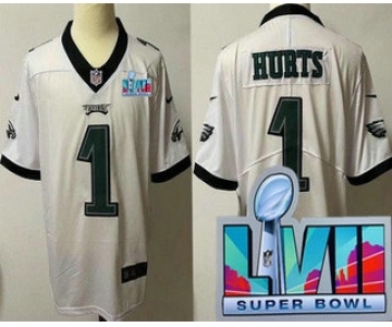 Youth Philadelphia Eagles #1 Jalen Hurts Limited White Super Bowl LVII Vapor Jersey