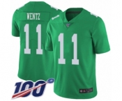 Youth Philadelphia Eagles #11 Carson Wentz Limited Green Rush Vapor Untouchable 100th Season Football Jersey